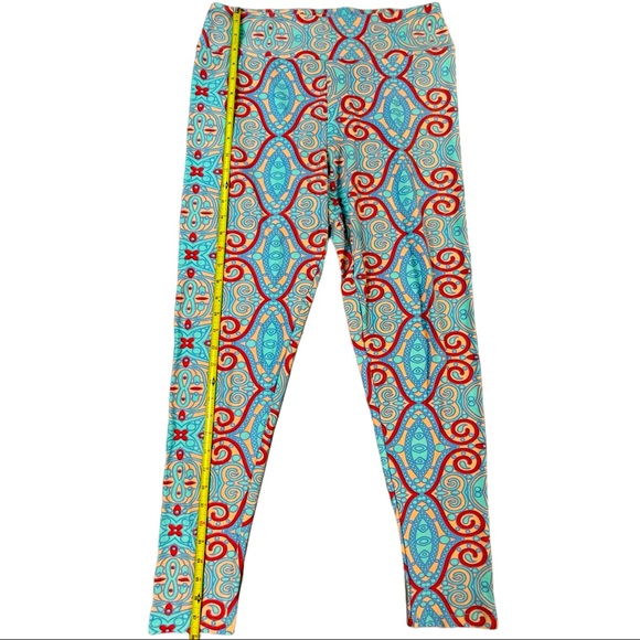 Lularoe Tall & Curvy red, peach, light blue, & teal swirl design soft leggings - Picture 7 of 9